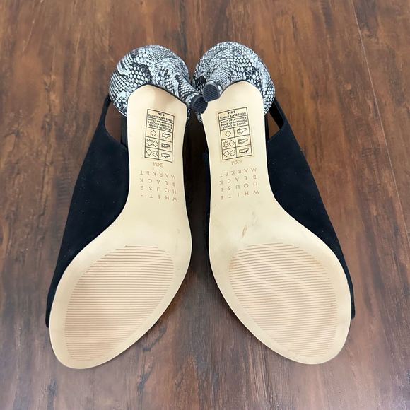 NWOB WHITE HOUSE BLACK MARKET Grace Suede Snake Embossed Open Toe Pumps - Picture 9 of 11